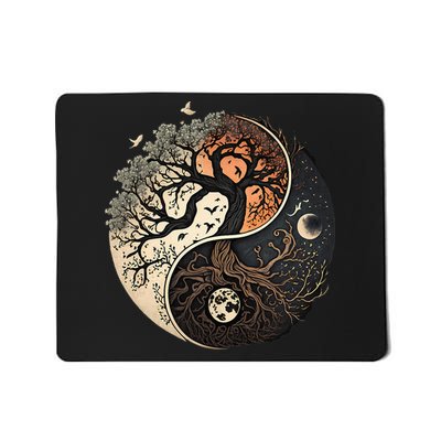 Harmonious Tree Of Life Yin Yang Black Mousepad