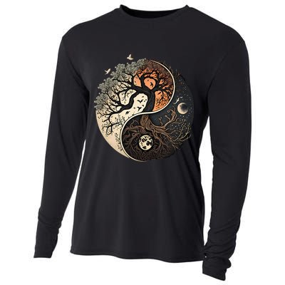Harmonious Tree Of Life Yin Yang Black Cooling Performance Long Sleeve Crew