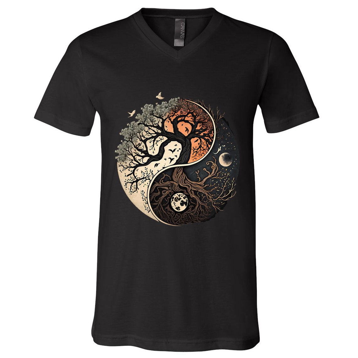 Harmonious Tree Of Life Yin Yang V-Neck T-Shirt