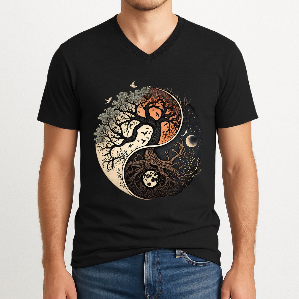 Harmonious Tree Of Life Yin Yang V-Neck T-Shirt