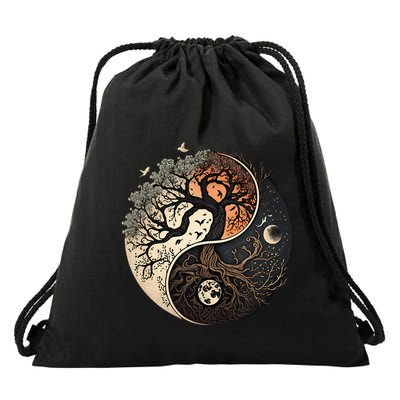 Harmonious Tree Of Life Yin Yang Drawstring Bag