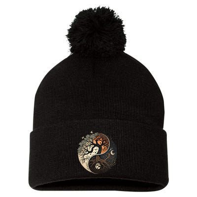 Harmonious Tree Of Life Yin Yang Pom Pom 12in Knit Beanie