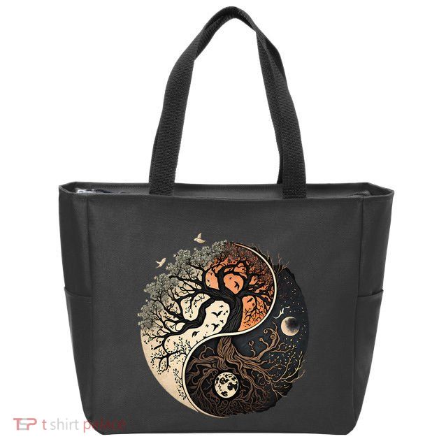 Harmonious Tree Of Life Yin Yang Zip Tote Bag