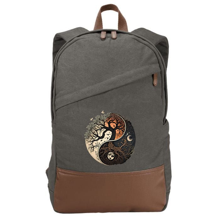 Harmonious Tree Of Life Yin Yang Cotton Canvas Backpack