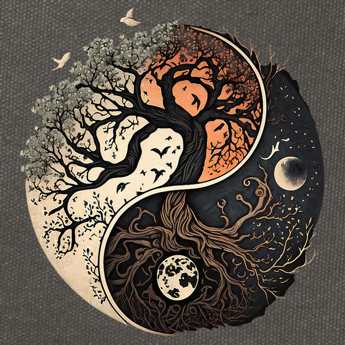 Harmonious Tree Of Life Yin Yang Cotton Canvas Backpack