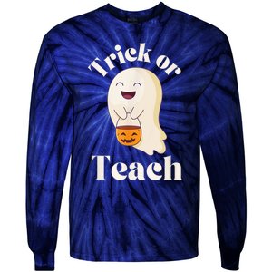 Halloween Trick Or Teach Ghost Teacher  Wo Graphic Tie-Dye Long Sleeve Shirt