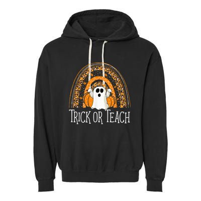 Halloween Trick Or Teach Ghost Rainbow Garment-Dyed Fleece Hoodie