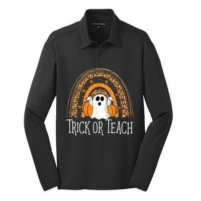 Halloween Trick Or Teach Ghost Rainbow Silk Touch Performance Long Sleeve Polo