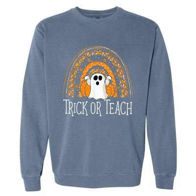 Halloween Trick Or Teach Ghost Rainbow Garment-Dyed Sweatshirt