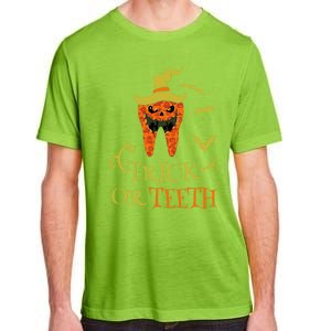 Halloween Trick Or Teeth Pumpkin Dentist Scary Funny Dental Cool Gift Adult ChromaSoft Performance T-Shirt