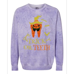 Halloween Trick Or Teeth Pumpkin Dentist Scary Funny Dental Cool Gift Colorblast Crewneck Sweatshirt