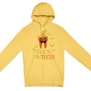 Halloween Trick Or Teeth Pumpkin Dentist Scary Funny Dental Cool Gift Premium Pullover Hoodie