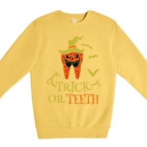 Halloween Trick Or Teeth Pumpkin Dentist Scary Funny Dental Cool Gift Premium Crewneck Sweatshirt