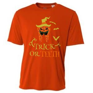 Halloween Trick Or Teeth Pumpkin Dentist Scary Funny Dental Cool Gift Cooling Performance Crew T-Shirt