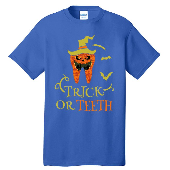 Halloween Trick Or Teeth Pumpkin Dentist Scary Funny Dental Cool Gift Tall T-Shirt