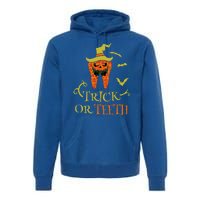 Halloween Trick Or Teeth Pumpkin Dentist Scary Funny Dental Cool Gift Premium Hoodie