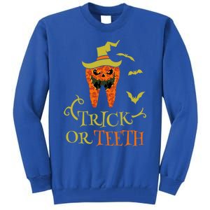 Halloween Trick Or Teeth Pumpkin Dentist Scary Funny Dental Cool Gift Tall Sweatshirt