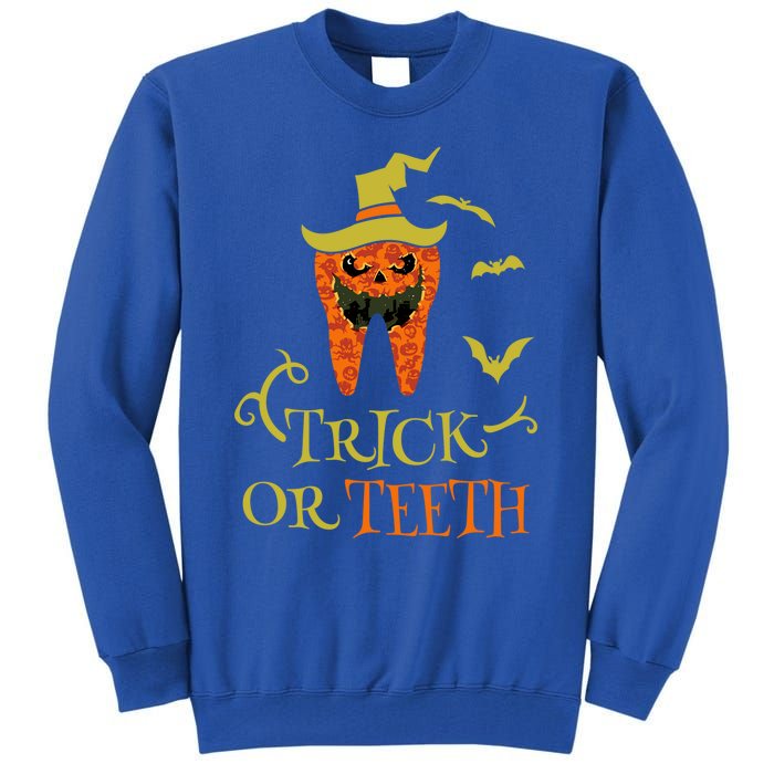 Halloween Trick Or Teeth Pumpkin Dentist Scary Funny Dental Cool Gift Tall Sweatshirt