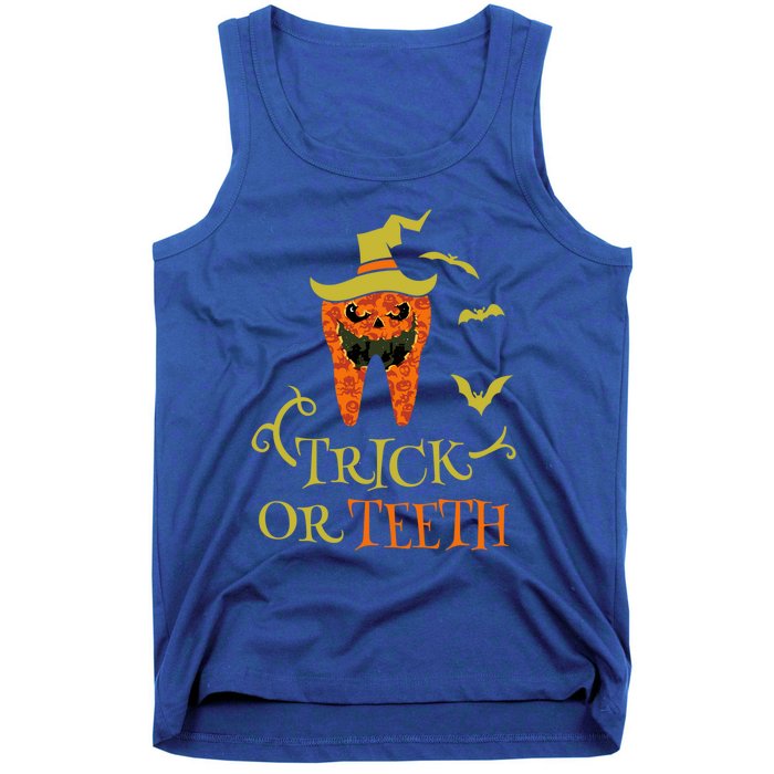 Halloween Trick Or Teeth Pumpkin Dentist Scary Funny Dental Cool Gift Tank Top