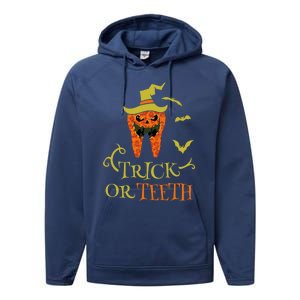 Halloween Trick Or Teeth Pumpkin Dentist Scary Funny Dental Cool Gift Performance Fleece Hoodie