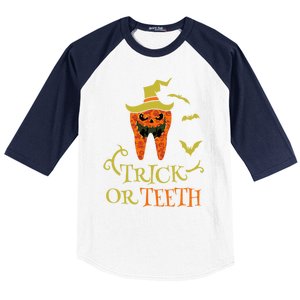 Halloween Trick Or Teeth Pumpkin Dentist Scary Funny Dental Cool Gift Baseball Sleeve Shirt