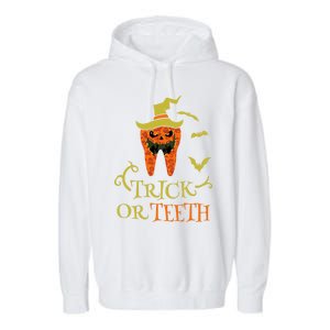 Halloween Trick Or Teeth Pumpkin Dentist Scary Funny Dental Cool Gift Garment-Dyed Fleece Hoodie