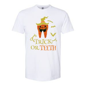 Halloween Trick Or Teeth Pumpkin Dentist Scary Funny Dental Cool Gift Softstyle CVC T-Shirt