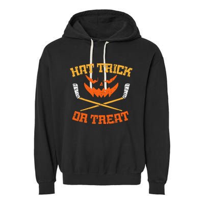 Hat Trick Or Treat Ice Hockey Halloween Player Coach Garment-Dyed Fleece Hoodie