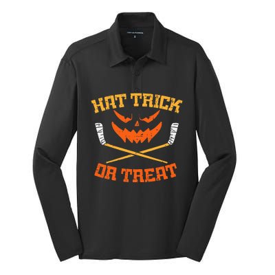 Hat Trick Or Treat Ice Hockey Halloween Player Coach Silk Touch Performance Long Sleeve Polo