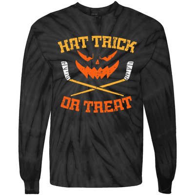 Hat Trick Or Treat Ice Hockey Halloween Player Coach Tie-Dye Long Sleeve Shirt