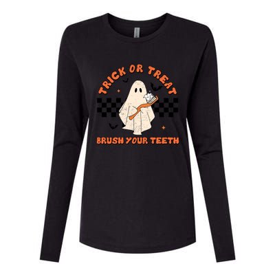 Halloween Trick Or Treat Brush Your Teeth Dental Ghost Funny Cool Gift Womens Cotton Relaxed Long Sleeve T-Shirt