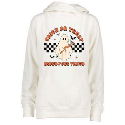 Halloween Trick Or Treat Brush Your Teeth Dental Ghost Funny Cool Gift Womens Funnel Neck Pullover Hood