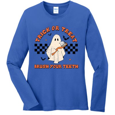 Halloween Trick Or Treat Brush Your Teeth Dental Ghost Funny Cool Gift Ladies Long Sleeve Shirt