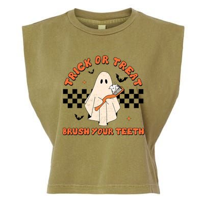 Halloween Trick Or Treat Brush Your Teeth Dental Ghost Funny Cool Gift Garment-Dyed Women's Muscle Tee