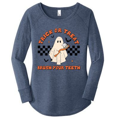 Halloween Trick Or Treat Brush Your Teeth Dental Ghost Funny Cool Gift Women's Perfect Tri Tunic Long Sleeve Shirt