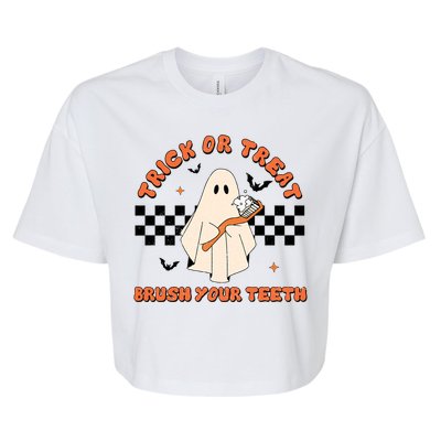 Halloween Trick Or Treat Brush Your Teeth Dental Ghost Funny Cool Gift Bella+Canvas Jersey Crop Tee