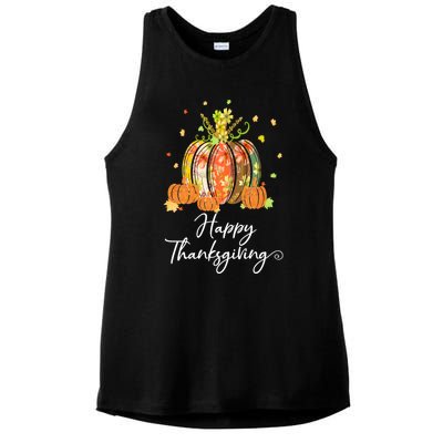 Happy Thanksgiving Pumpkin Autumn Floral Decorative Design Ladies PosiCharge Tri-Blend Wicking Tank