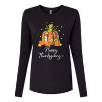 Happy Thanksgiving Pumpkin Autumn Floral Decorative Design Womens Cotton Relaxed Long Sleeve T-Shirt