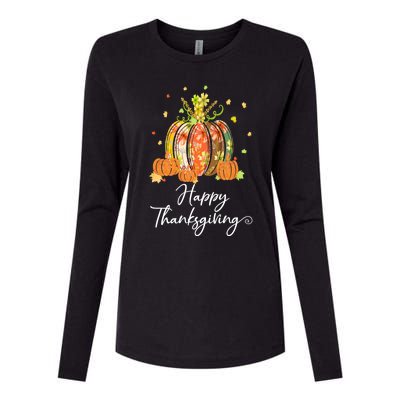 Happy Thanksgiving Pumpkin Autumn Floral Decorative Design Womens Cotton Relaxed Long Sleeve T-Shirt