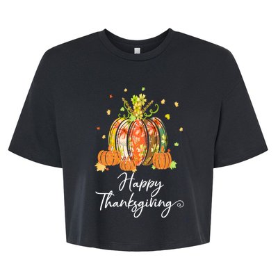 Happy Thanksgiving Pumpkin Autumn Floral Decorative Design Bella+Canvas Jersey Crop Tee