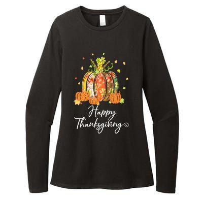 Happy Thanksgiving Pumpkin Autumn Floral Decorative Design Womens CVC Long Sleeve Shirt