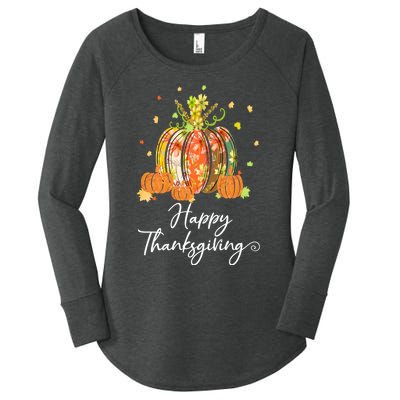 Happy Thanksgiving Pumpkin Autumn Floral Decorative Design Women's Perfect Tri Tunic Long Sleeve Shirt