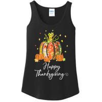 Happy Thanksgiving Pumpkin Autumn Floral Decorative Design Ladies Essential Tank