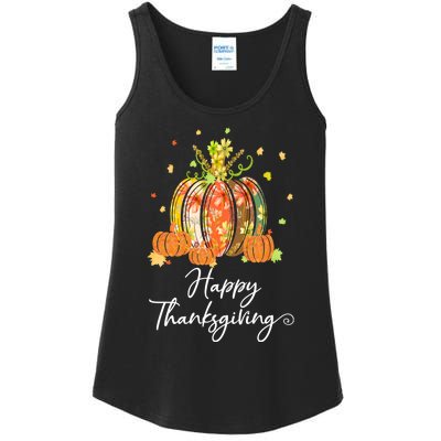 Happy Thanksgiving Pumpkin Autumn Floral Decorative Design Ladies Essential Tank