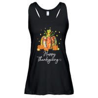 Happy Thanksgiving Pumpkin Autumn Floral Decorative Design Ladies Essential Flowy Tank