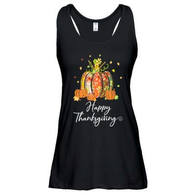 Happy Thanksgiving Pumpkin Autumn Floral Decorative Design Ladies Essential Flowy Tank