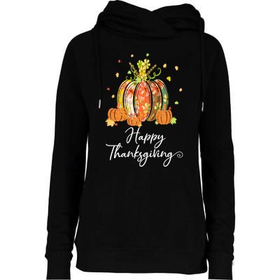 Happy Thanksgiving Pumpkin Autumn Floral Decorative Design Womens Funnel Neck Pullover Hood