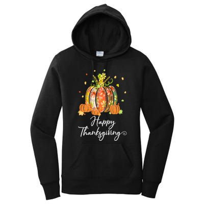 Happy Thanksgiving Pumpkin Autumn Floral Decorative Design Women's Pullover Hoodie