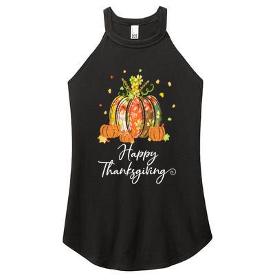 Happy Thanksgiving Pumpkin Autumn Floral Decorative Design Women’s Perfect Tri Rocker Tank