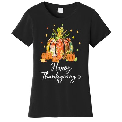 Happy Thanksgiving Pumpkin Autumn Floral Decorative Design Women's T-Shirt